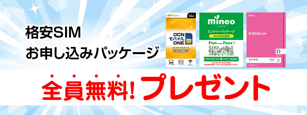 格安SIMお申し込みパッケージ 全員無料プレゼント<OCNモバイルONE mineo IIJmio>