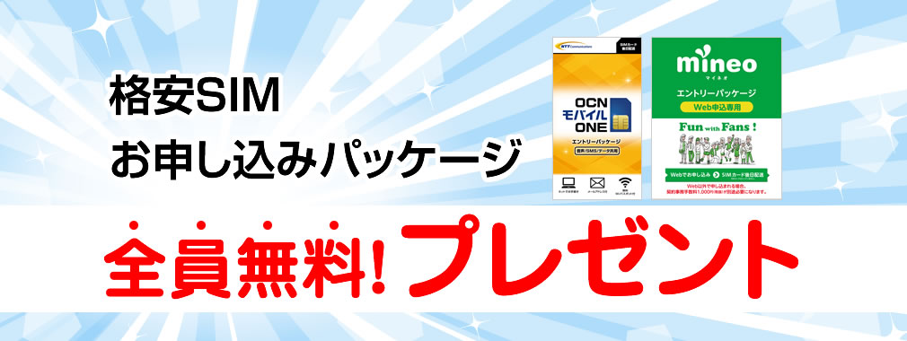 格安SIMお申し込みパッケージ 全員無料プレゼント<OCNモバイルONE mineo IIJmio>